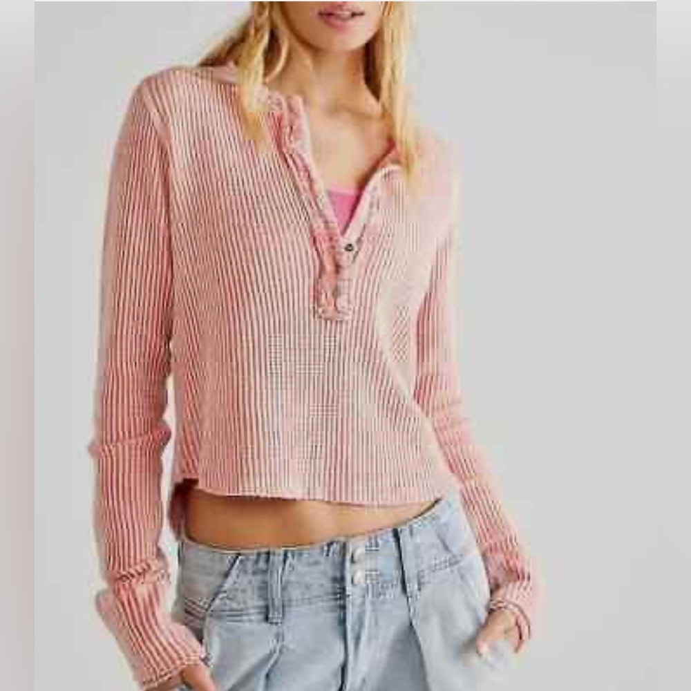 Free People Pink Striped Crop Top